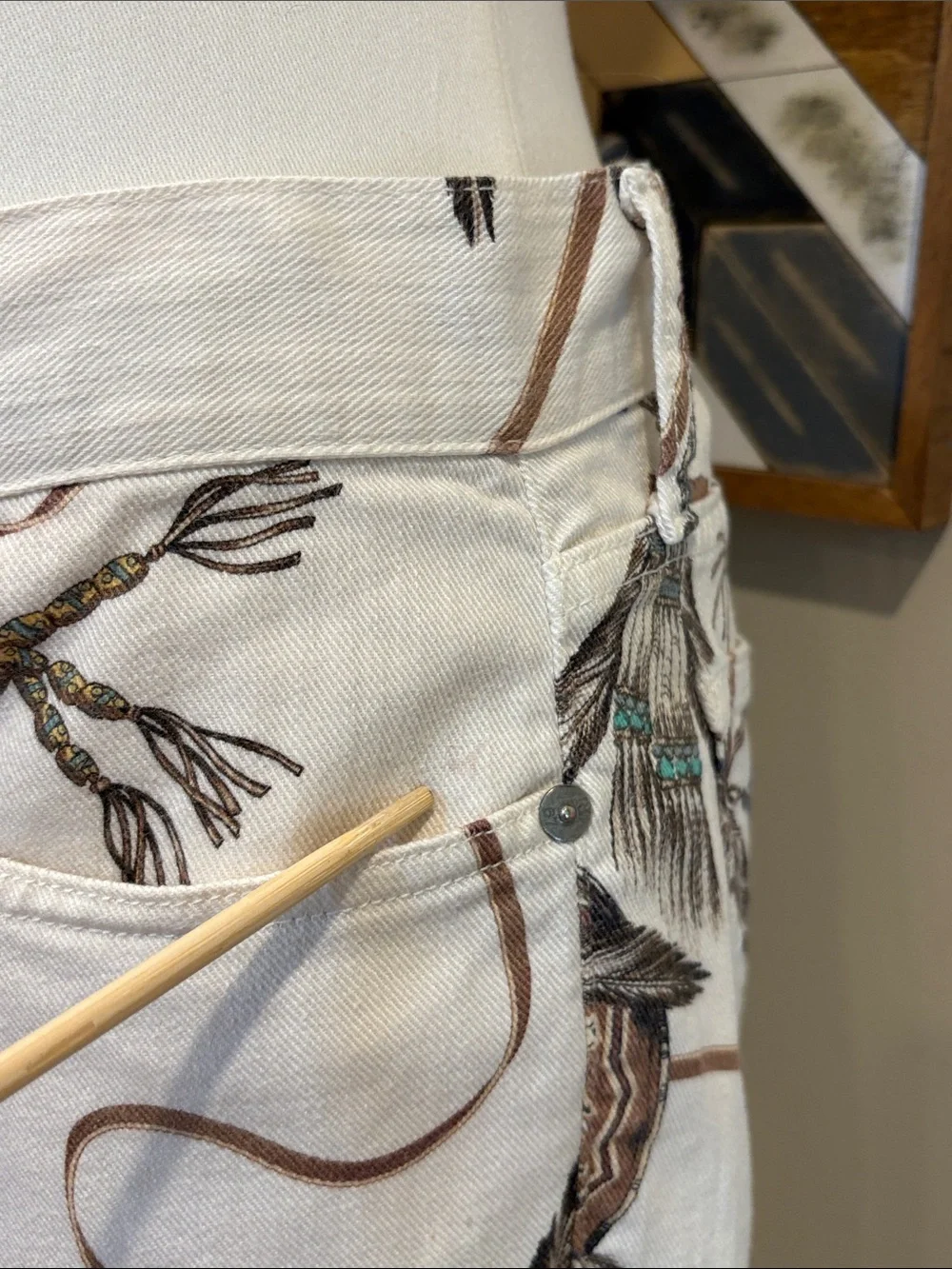Vintage Ralph Lauren Sport White Denim Southwestern Print Jeans size 28